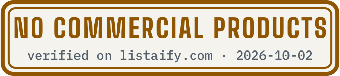 No commercial products, verified on listaify.com