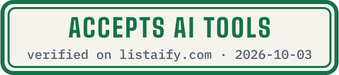 Accepts AI tools, verified on listaify.com
