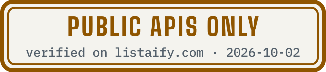 Public APIs only, verified on listaify.com