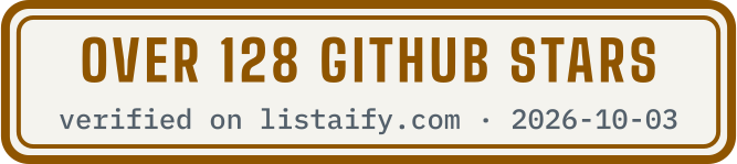 Over 128 GitHub stars, verified on listaify.com
