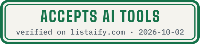 Accepts AI tools, verified on listaify.com